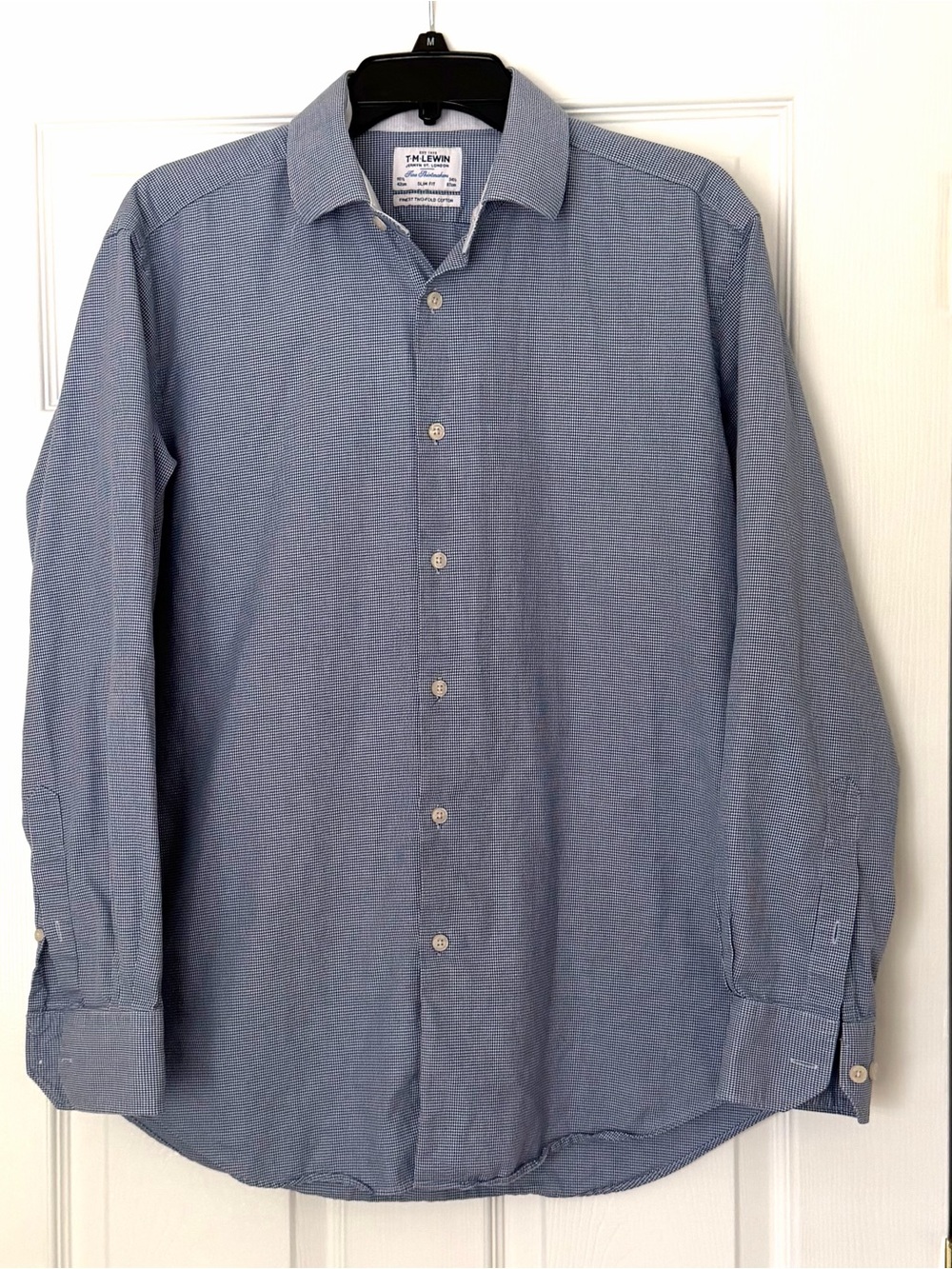 TM Lewin blue and white check cotton Slim Fit dress shirt size 16.5